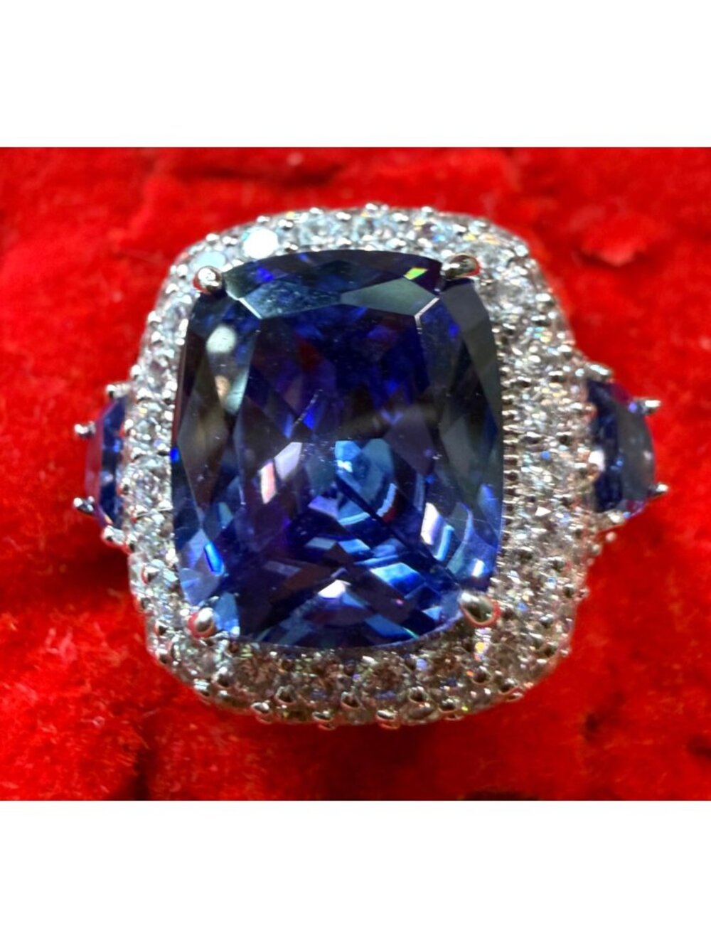 Sterling Silver & Tanzanite Cocktail Ring Cubic Zirconia Vanna K